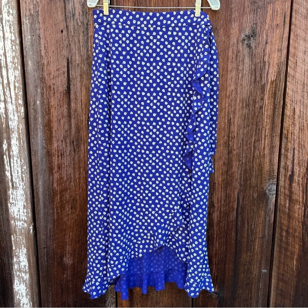 Maeve Blue and White High Low Skirt